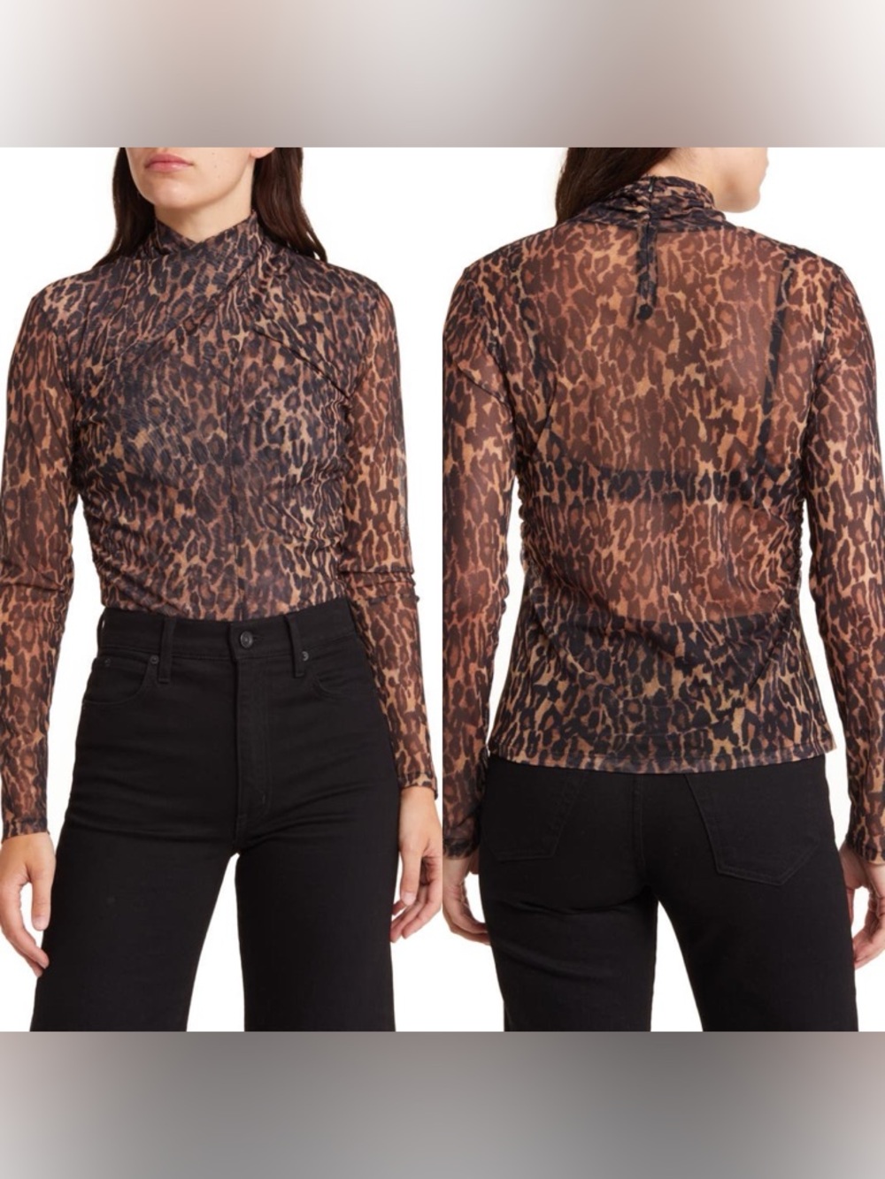 Allsaints Tia Antia Print Top Leopard Sheer Size 10